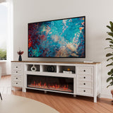 BVIUNTWO 83 Inch Fireplace TV Stand for TVs Up to 95 Inch,Farmhouse Entertainment Center with 50" Electric Fireplace,White TV Console with Storage Cabinets for Living Room BVIUNTWO