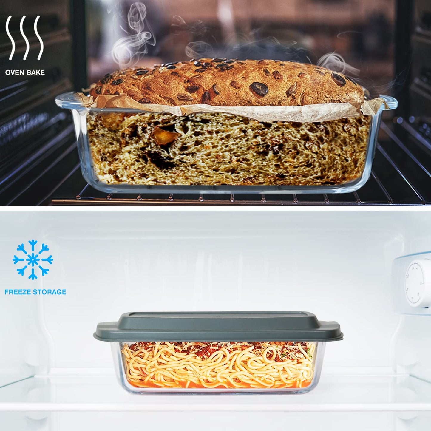 M MCIRCO 6-Piece Glass Loaf Pan with Lids Set, Meatloaf Pan With Airtight Lids, Loaf Pan For Bread, Cake, Pastries, Easy Grip, Fridge-to-Oven (1800ML/1.9Qt/ 7.2 Cups)