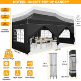 HOTEEL 10x20 Heavy Duty Pop Up Canopy Tent with Sidewalls, Commercial Outdoor Canopy Tents for Parties Event Wedding with Roller Bag, Waterproof & UV 50+, Upgraded Thickened Hexagonal Legs, Black Hoteel
