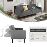 CHYMSUN 82" Convertible Futon Sofa Bed, Comfy Fabric Folding Sleeper Couch Bed w/USB & Adjustable Backrest, 3 in 1 Modern Foldable Recliner Loveseat Futons for Living Room, Apartment, Office (Grey) CHYMSUN