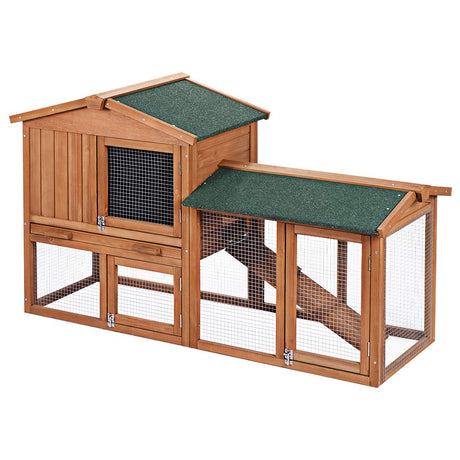 PETSJOY Rabbit Hutch, 58 Inches Outdoor Large Wooden Bunny Cage Chicken Coop with Ventilation Door, Removable Tray & Ramp PETSJOY