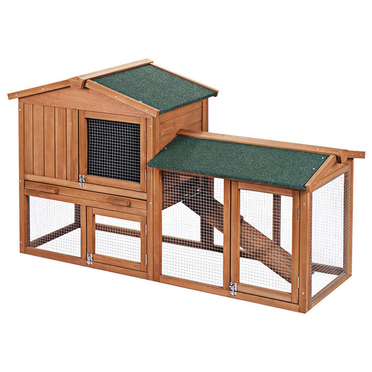 PETSJOY Rabbit Hutch, 58 Inches Outdoor Large Wooden Bunny Cage Chicken Coop with Ventilation Door, Removable Tray & Ramp