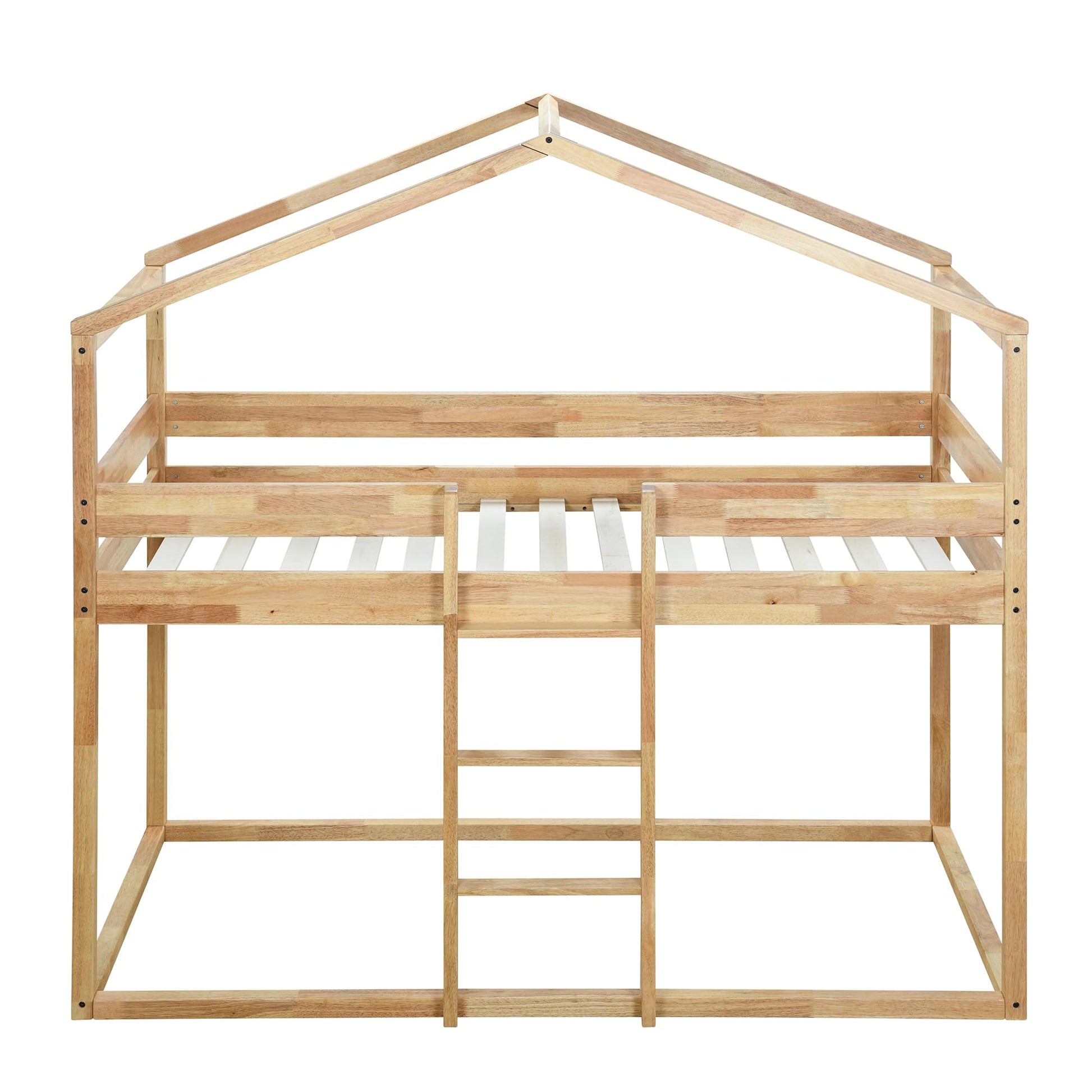 Harper & Bright Designs Twin Over Twin House Bunk Bed with Tent in Natural Wood Finish - WoodArtSupply