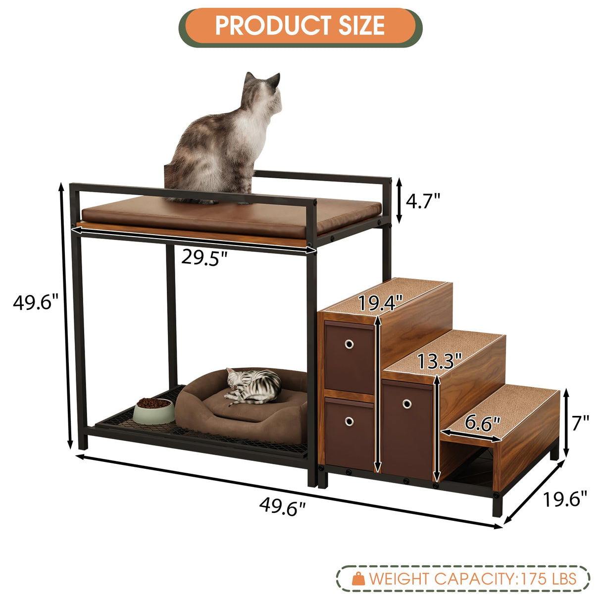 Dog Window Perch, Dog Bed and Dog Stairs, Dog Cot with 3-Tier Dog Steps, Wood Pet Stairs w/Raised Dog Bed, Bunk and Pet Steps with Storage Drawers,Cat Window Perch, Dog Perch to Look Out Window EazeHome