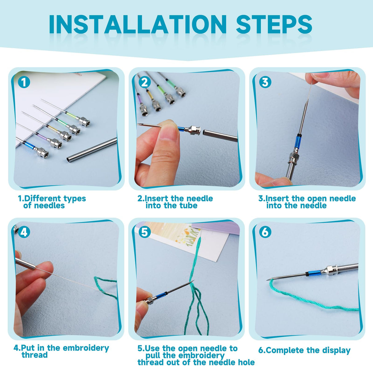 8 Pcs Embroidery Stitching Kit - Punch Needles, Cross Stitch Tools with 4 Colors Thread Mayboos