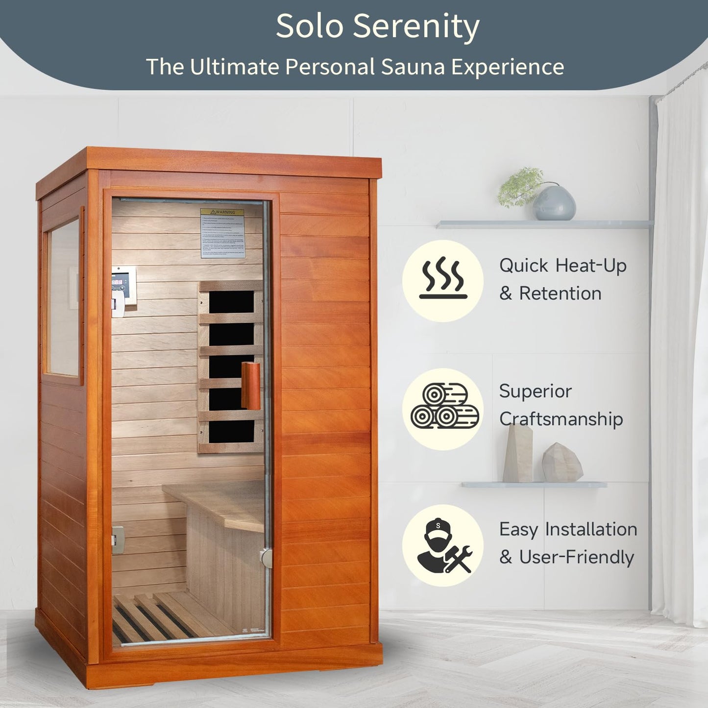 Sauna, Far Infrared Saunas for Home 1 Person Wood Sauna Okoume 800W/110V Low Emf Dry Sauna Indoor Sauna Room with Tempered Glass Door/Speakers/Air Hole and LED Lighting - 35.2*27.6*61.6 IN