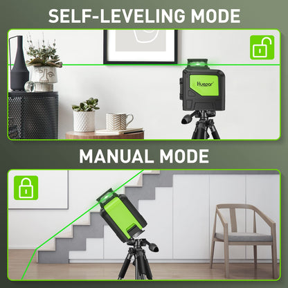 Huepar 901CG Self-Leveling Laser Level, 360 Green Beam Cross Line Laser Tool, Alignment 360-Degree Horizontal Line with Pulse Mode, Magnetic Pivoting Base Included - WoodArtSupply