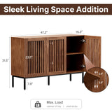 BVIUNTWO Storage Cabinet,47.2" Farmhouse Buffet Cabinet with Metal Base and Adjustable Shelves,Sideboard Coffee Bar Cabinet with 3 Doors for Kitchen,Dining Room,Living Room,Brown BVIUNTWO