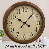 KELAOTE 24-Inch Wood Silent Non-Ticking Battery Operated Decorative Wall Clock for Living Room Decor Large Decorative Clock Oversized (Pine) KELAOTE