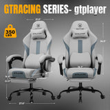 GTRACING Gaming Chair Ergonomic Office Chair with Foot Rest & Pocket Spring Cushion, High Back Computer Desk Chair with Headrest & Lumbar Support, Breathable Fabric Game Chair for Adults, Gray GTRACING
