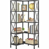 HOOBRO Corner Bookshelf, 5-Tier L-Shaped Bookcase, Industrial Open Display Shelf Tall Storage Organizer, Vertical Storage Rack, for Living Room, Home Office, Black BB60SJ01 HOOBRO