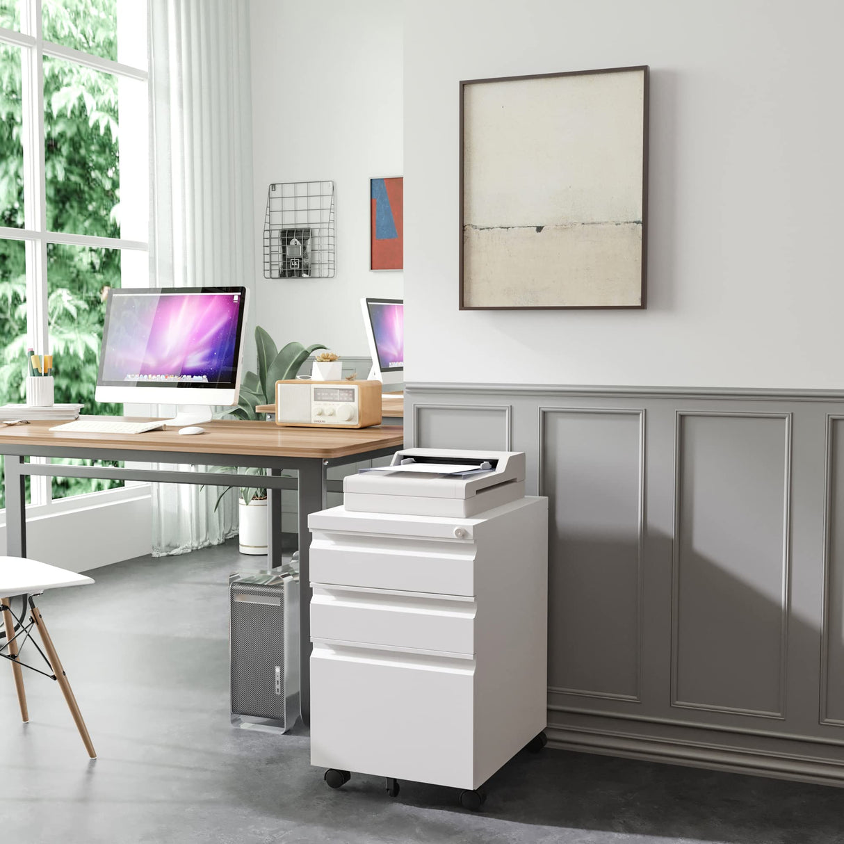 AFAIF 3 Drawer Mobile File Cabinet with Lock, Rolling File Cabinet for Home Office, Under Desk Small File Cabinet, Metal Vertical White Filing Cabinet for Legal/Letter/A4 File, Not Assembled AFAIF