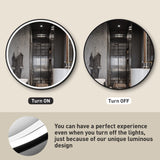 FTOTI 28 Inch LED Black Frame Round Mirror,Round Bathroom Mirror with Light,Anti-Fog & Dimmable Touch Switch, Waterproof IP54,90+ CRI FTOTI