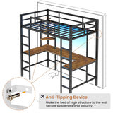 DICTAC Twin Loft Bed with U-Shaped Desk, LED Lights, Charging Station, and Storage Shelves - Black DICTAC