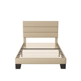 Allewie Twin Size Platform Bed Frame with Fabric Upholstered Headboard and Wooden Slats Support, Fully Upholstered Mattress Foundation/No Box Spring Needed/Easy Assembly, Beige Allewie