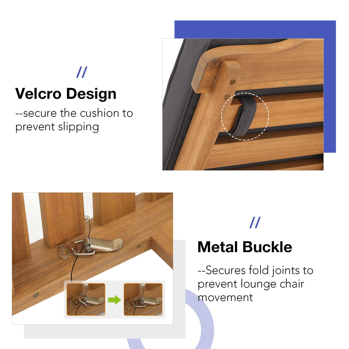 Patiorama Patio Acacia Wood Chaise Lounge Set of 2, Outdoor Folding Lounge Chair Recliner w/Adjustable Backrest, Wheels,Padded Cushion, Portable Sun Lounger Pool Chair for Deck,FSC Certified,Dark Grey Patiorama