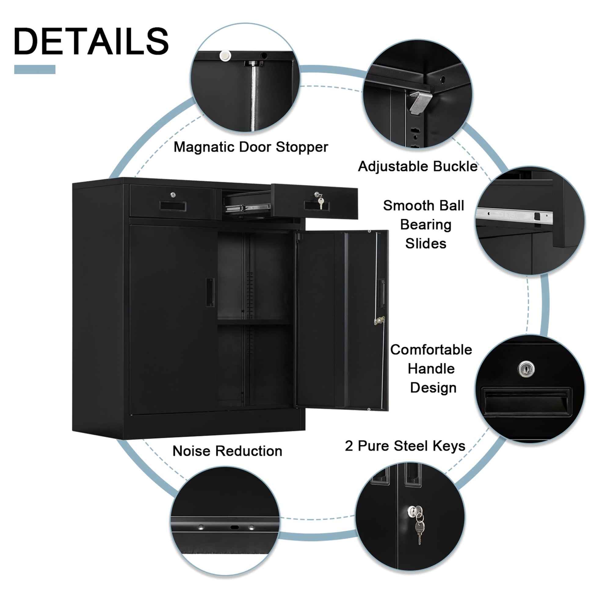 YEEZER Metal Storage Cabinet with 2 Drawers. Lockable Steel Storage Cabinet with Doors and Shelve, 37”H Office Cabinet for Home, Garage, Warehouse with Large Storage Space. (Black) - WoodArtSupply