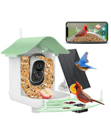 Smart Bird Feeder with Camera,AI Identify Bird Species,Auto Record 2K Birds Video in Backyard Garden,Live View,Solar Powered Charging,Ideal Gifts for Family and Bird Lovers (Green) Aprilmin