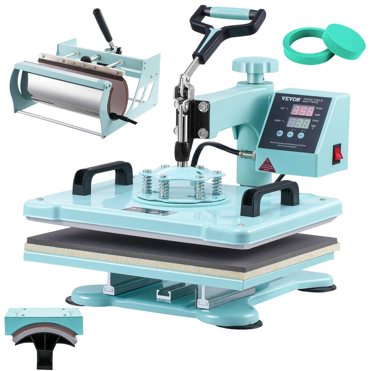 VEVOR Heat Press Machine, 12 x 15 inch, 5 in 1 Heat Transfer Machine with 30 oz Tumbler Press, 360° Swing Away T-Shirt Pressing, Digital Precise Control, for T-Shirts/Mugs/Hats/Plates, Green VEVOR