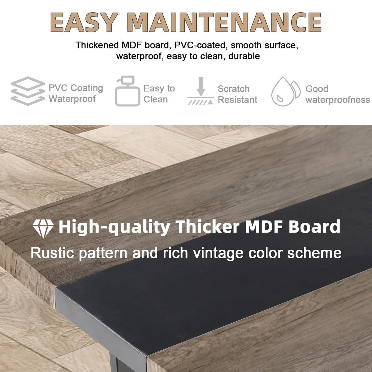 STHOUYN 71" 6ft Large Dinner Table for 6 8 Seat Dining Room Table, Rectangular Farmhouse Modern Kitchen Long Black & Grey Industrial Conference (Grey) STHOUYN