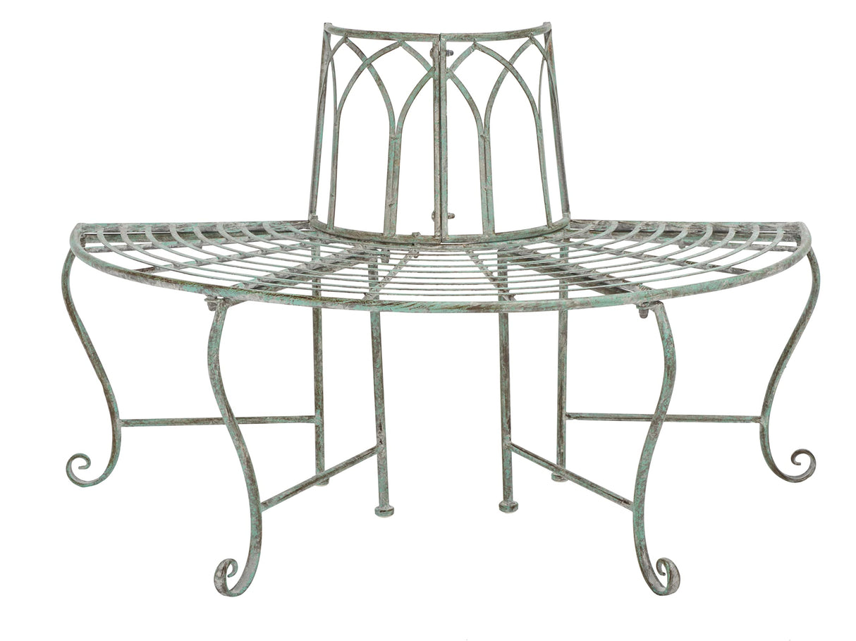 SAFAVIEH Outdoor Collection Abia Victorian Antique Dark Green Wrought Iron 50-inch Wide Tree Bench SAFAVIEH