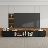 WOODTIME 109.4" W TV Stand for TVs up to 85 Inches, Extra Long Entertainment Center with 2 Large Drawers & Open Shelfs, Modern Wooden Media Console Cabinet for Living Room, Black WOODTIME