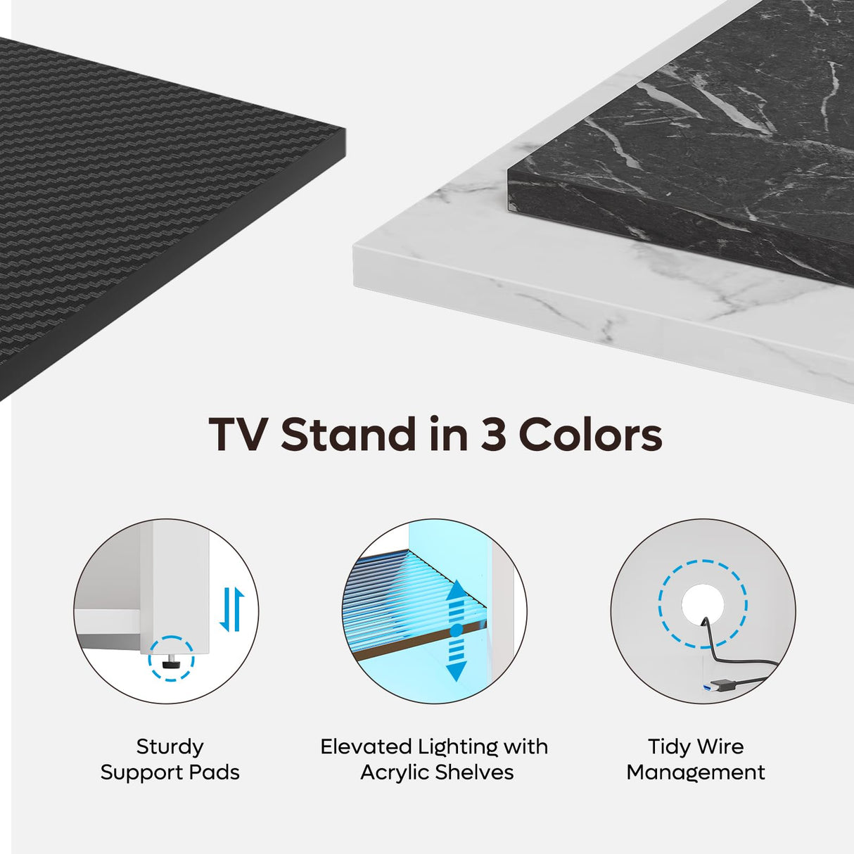 Bestier LED Tall Entertainment Center, 55 inch TV Stand for 55/60/65 inch TV, TV Console with Storage for PS5, Media TV Cabinet with Adjustable Shelf for Living Room, White Marble Bestier