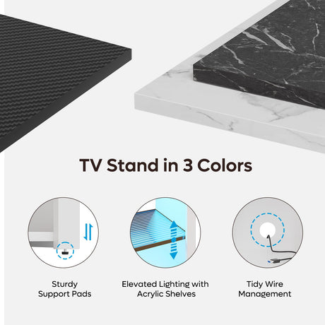 Bestier LED Tall Entertainment Center, 55 inch TV Stand for 55/60/65 inch TV, TV Console with Storage for PS5, Media TV Cabinet with Adjustable Shelf for Living Room, White Marble Bestier