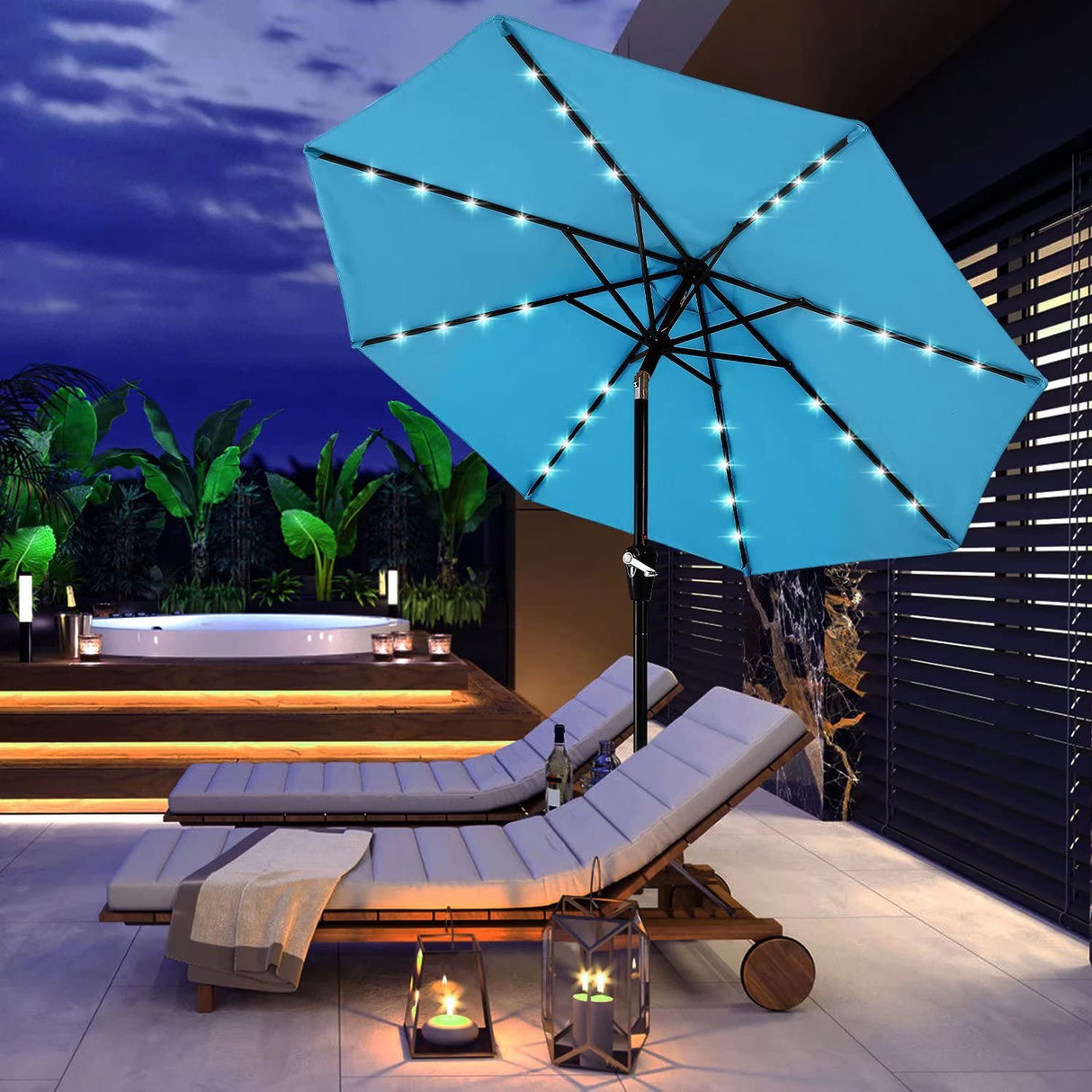 ABCCANOPY Durable Solar Led Patio Umbrellas with 32LED Lights 9FT (Turquoise) ABCCANOPY