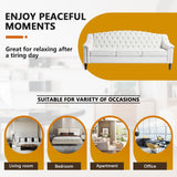 LEVNARY Mid-Century Modern Velvet Sofa, 80" Large Upholstered Sofa with High Back, Chesterfield Couch Sleeper Settee with Solid Wood Legs, Tufted 3 Seater Wide Couches for Living Room Office (White) LEVNARY