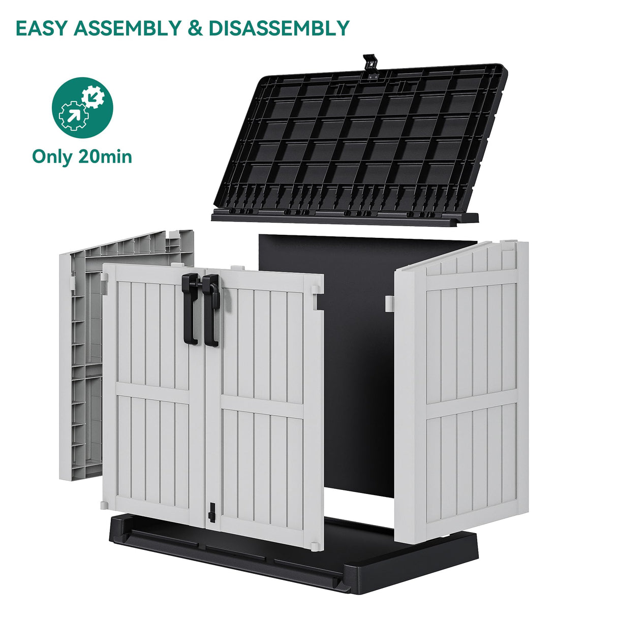 YITAHOME Light Gray Resin Tool Shed, 36 Cu Ft Waterproof Outdoor Horizontal Storage, Weather-Resistant Utility Shed with Air Vent for Trash and Lockable Doors, Garden Tools YITAHOME