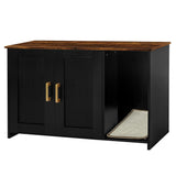 Dwanton Litter Box Enclosure, Cat Litter Box Furniture Hidden, with Scratching Mat, Wooden Cat Washroom Indoor, 31.5" L x 19.7" W x 21.7" H, Black and Rustic Brown Dwanton