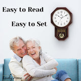 Pendulum Wall Clock - Real Wood Regulator Clock - Schoolhouse Design - Quiet, Non-Chiming, Wooden & Battery Operated - Decorative Wall Decor for Living Room, Home, Office 18x11 Lovely Home Essentials