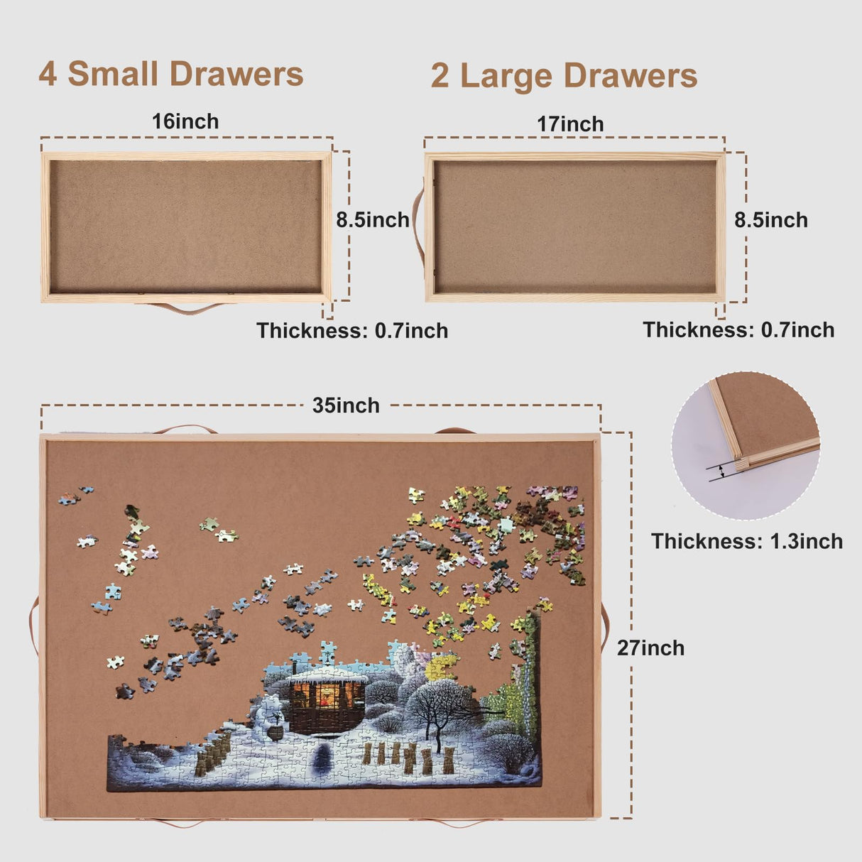 USEFULTEK 1500 Pieces Rotating Puzzle Board with 6 Drawers & Cover, 27"x35" Portable Wooden Jigsaw Puzzle Table for Adults, Lazy Susan Spinning Puzzle Board w/h 2 Large, 4 Small Drawers for Gift USEFULTEK
