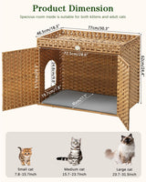 SETVSON Cat Litter Box Enclosure Furniture, Handwoven Rattan Hidden Litter Box with Mat, Large Space Cat House with 2 S-Shaped Hooks 30.3 x 18.3 x 24.4 Inches, Indoor for Living Room Apartment Natural SETVSON