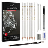 Brusarth White Charcoal Pencils Set - 12 Piece Sketch Highlight White Pencils Set for Drawing, Sketching, Shading, Blending, Artist Pencils for Artists, Professionals or Beginners Brusarth