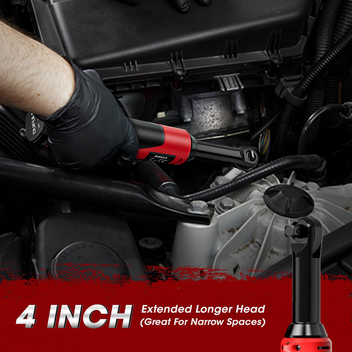 Dufuls 3/8" 18V Extended Cordless Ratchet Wrench, 550RPM 40 Ft-Lbs 4 Inch Electric Ratchet Driver with 2Pcs 2000 mAh Batteries & Charger, Battery Powered Ratchet Wrenches with 8 Sockets Dufuls