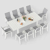 11-Piece Aluminum Outdoor Patio Dining Sets with Fully Assembled Dining Chair，91.3"L×39.4"W Expandable Patio Table and Chairs Set for 10, Stackable Chairs with Quick-Drying Fabric for Outdoor, White Wisteria Lane