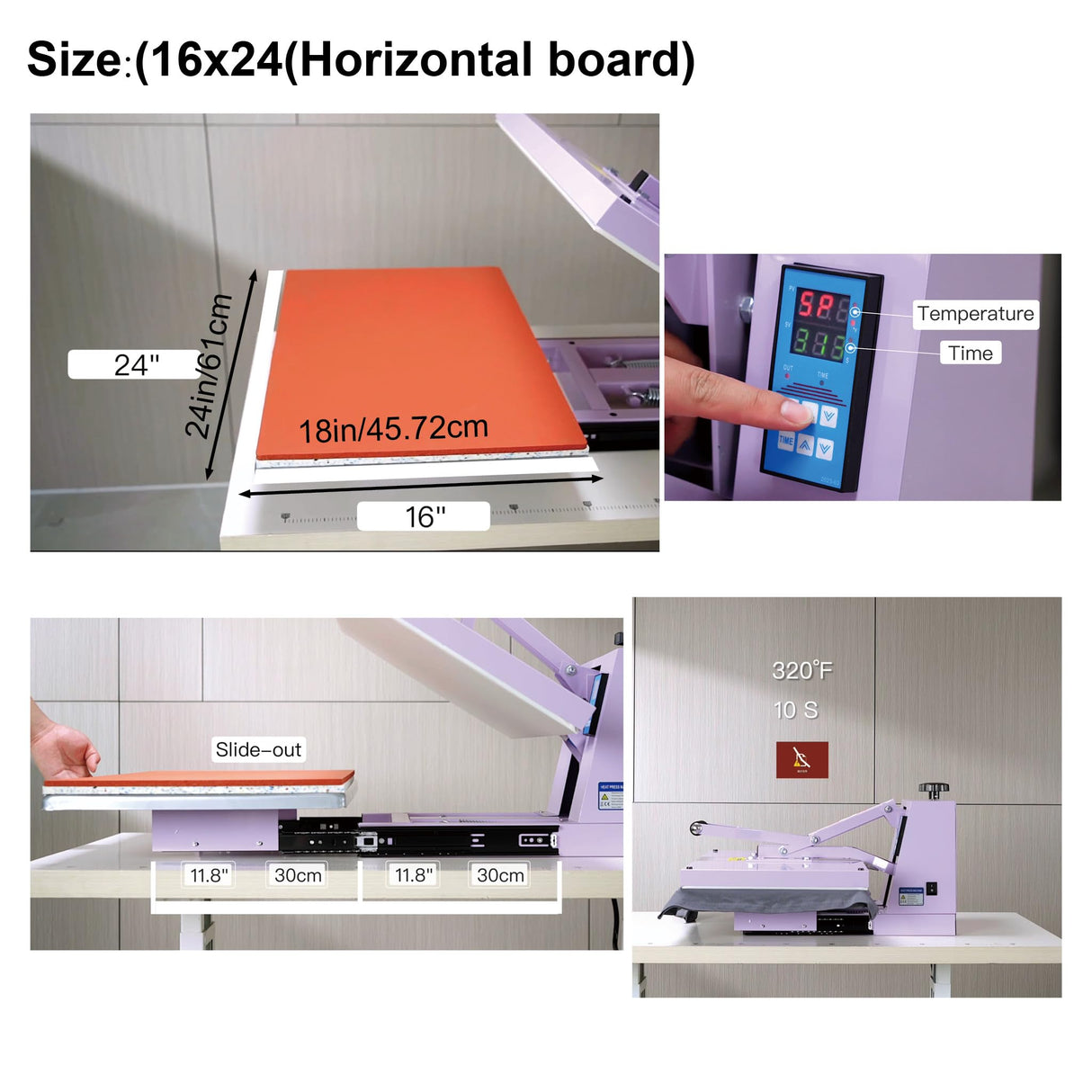 16x24 Manual Heat Press Machine with Slide-Out Base – 2000W, Digital Control, Adjustable Pressure, Teflon Coated, for T-Shirt (Purple, 24'' x 16'' (60 x 40cm)) ZJBFXY88