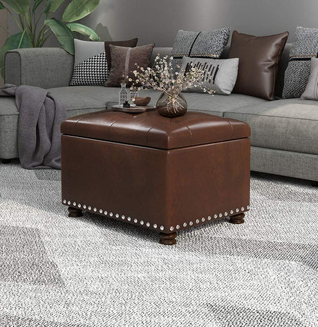 Joveco Leather Storage Ottoman Bench Rectangle 24 Inch Foot Rest Ottomans Stool for Living Room Bedroom(Brown) Joveco