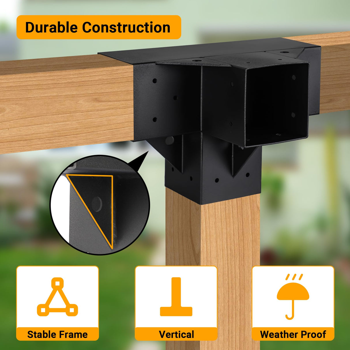 Neorexon Pergola Bracket Kit Elevated Wood Stand Kit Woodwork 4" x 4" (Actual 3.5" x 3.5"), Solid Steel DIY Pergola Hardware Kit, 6PCS Base Bracket & 4PCS 3-Way Corner Bracket & 2PCS 4-Way Bracket Neorexon