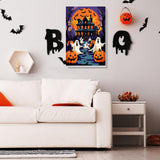 Bowetile Halloween Framed Paint by Numbers for Adults Beginners, Easy Adults' Paint-by-Number Kits on Canvas, Acrylic Castle Number Painting Crafts Kits Halloween Gifts for Home Decor, 8x12in Bowetile