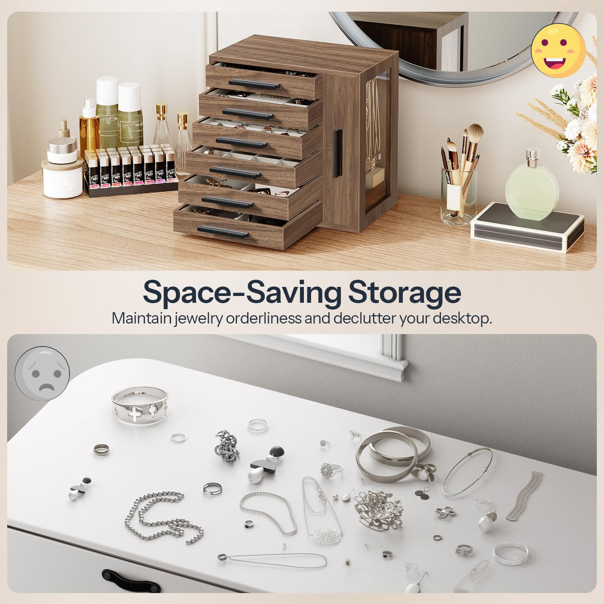 HOOBRO Jewelry Box for Women, Jewelry Organizer Box, 6-Tier Wooden Jewelry Box, Jewelry Case with Side Transparent Window, Creative Gift, for Earring, Necklace, Bracelet, Walnut and Black BH12JB04 HOOBRO