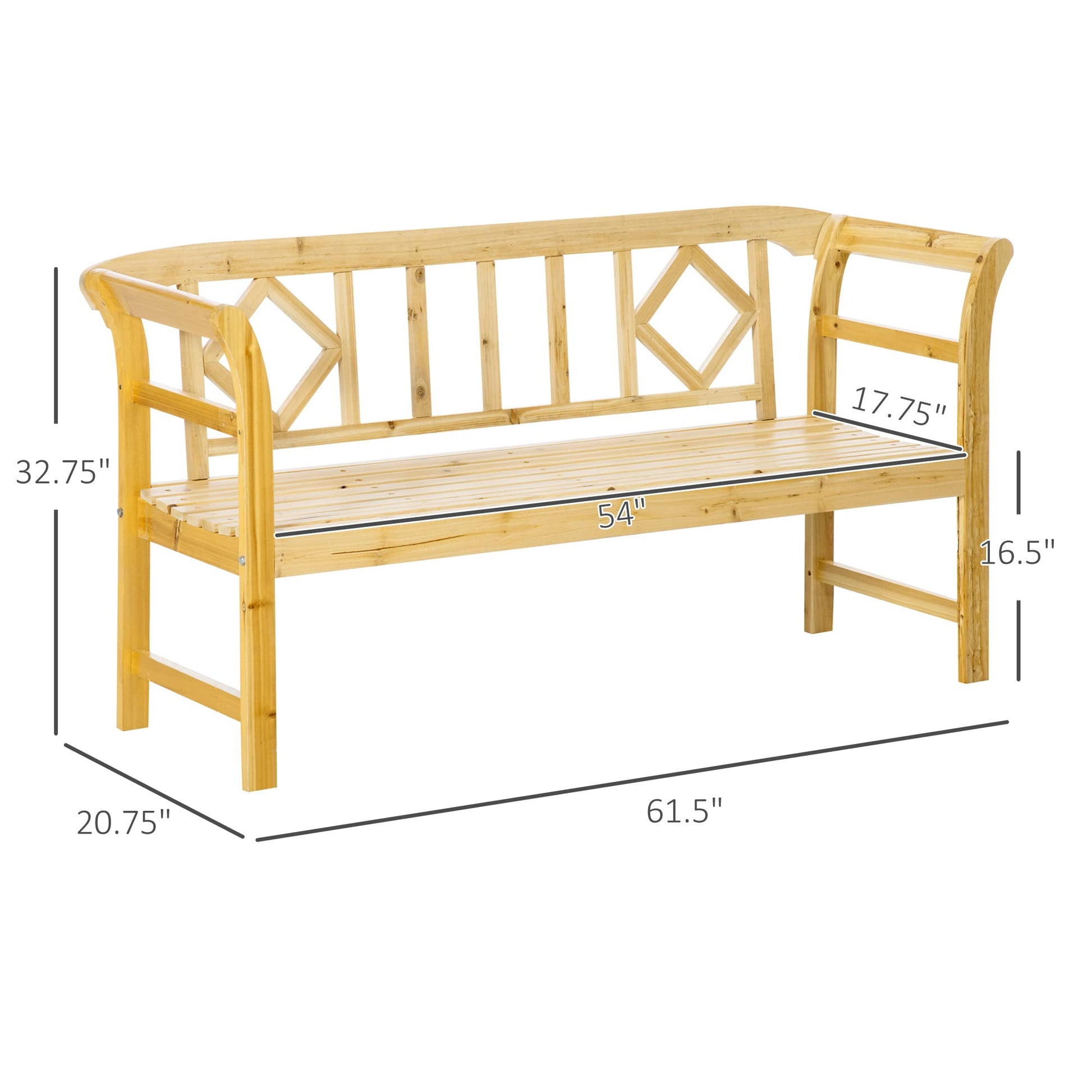 Outsunny Rustic Three-Seat Wooden Patio Bench with Backrest and Armrests - WoodArtSupply