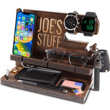 GRETAOTO Personalized Wood Docking Station for Cell Phone, Tablet, Wallet, Watch, Keys, Desk Nightstand Organizer, Valentines Day, Gifts for Men (Deep Brown) Greta Oto
