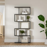 DIYART Black 5-Tier Geometric Bookcase, S-Shaped Modern Bookshelf Set of 2, 62.6" Tall Room Divider Book Shelf, Decorative Display Shelf DIYART