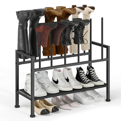 DIMJ Free Standing Shoe Racks - 3-Tier Boot Rack, Black Metal Storage Organizer for Tall Boots, Sneakers, Closet Organizer, Multiuse Shoe Rack, Fits 6 Pairs