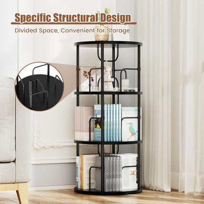 ALLSTAND 3-Tier 360° Rotating Bookshelf – Stylish Black Revolving Storage Organizer for Home & Small Spaces - WoodArtSupply