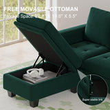 Belffin Velvet Reversible Sectional Sofa with Chaise Convertible L Shaped 4-seat Sectional Couch with Storage Ottoman Green Belffin