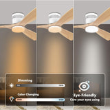 52 Inch Smart Flush Mount Ceiling Fans with Lights Remote,Wood Outdoor Indoor Ceiling Fan,WIFI Alexa App Control,Quiet DC Motor,Modern Low Profile Fan LED Lighting for Bedroom Patio,White & Light Wood Lorpies